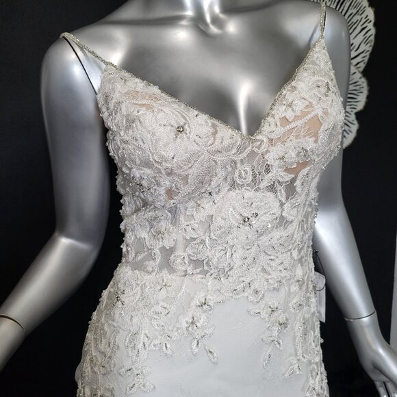 NWT~$1699~JOVANI~2/4~IVORY EMBELLISHED LACE FIT & FLARE WEDDING DRESS GOWN - Picture 9 of 16